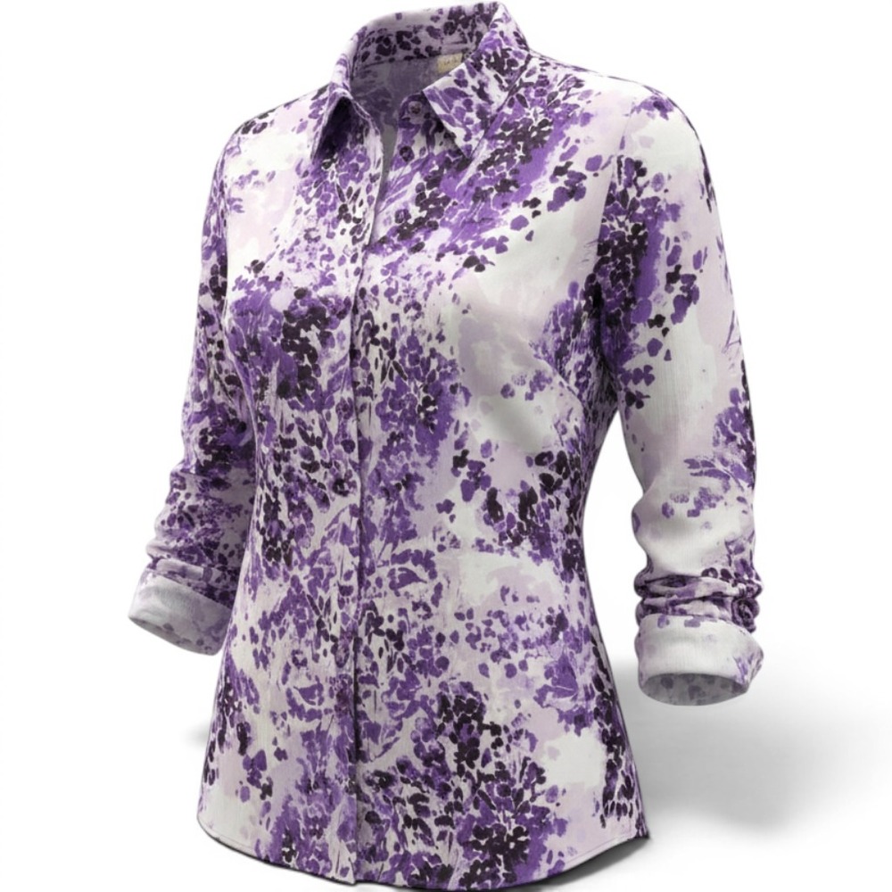 White Stag Floral Blouse Womens 3X Purple Meadow Excellent Button Up Crinkle Top